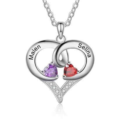 Customised Birthstones Heart Necklace Engraving 2 Names Gifts for Her-Jessemade AU