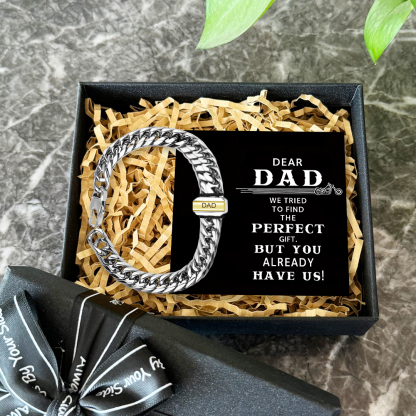 Personalised Mens Cuban Link Chain Bracelet Engraved Name 1 Bead Father's Day Gift