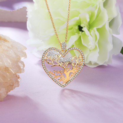 Personalised Family Tree Necklace Custom 2 Names Heart Necklace Gift For Mother-Jessemade AU