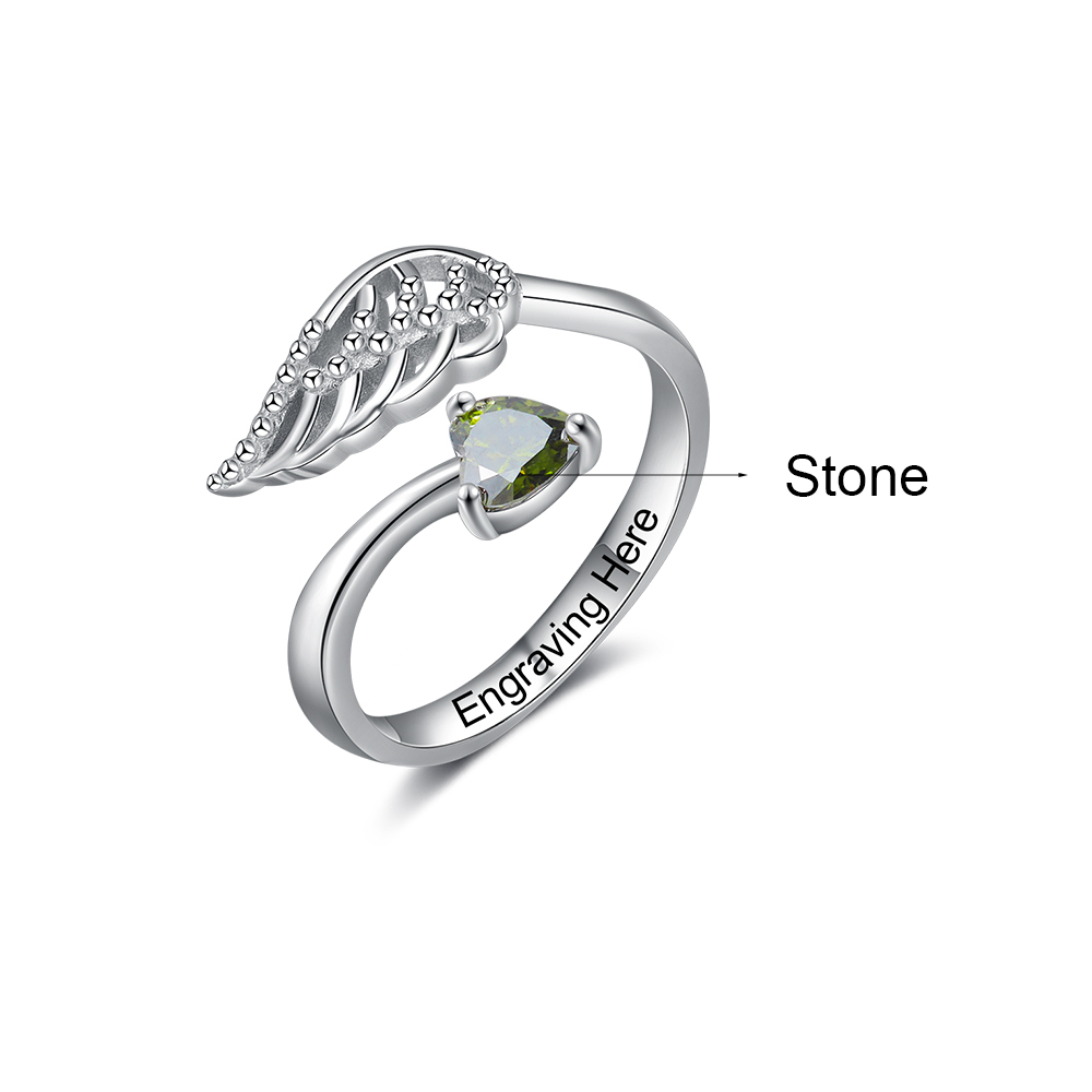 Personalised Mothers Ring With 1 birthstone Wing Customised Ring For Her-Jessemade AU