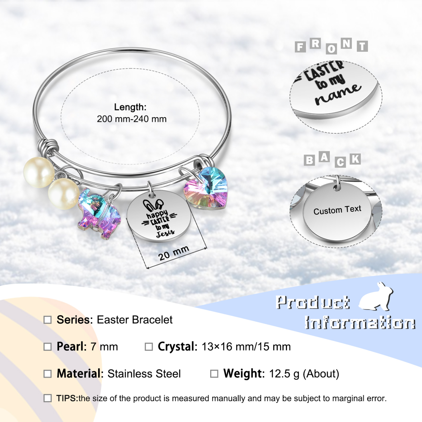 Easter Gifts Personalised Bunny Bangle Bracelet With Name Peals Crystals Bangle Gifts For Her-Jessemade AU