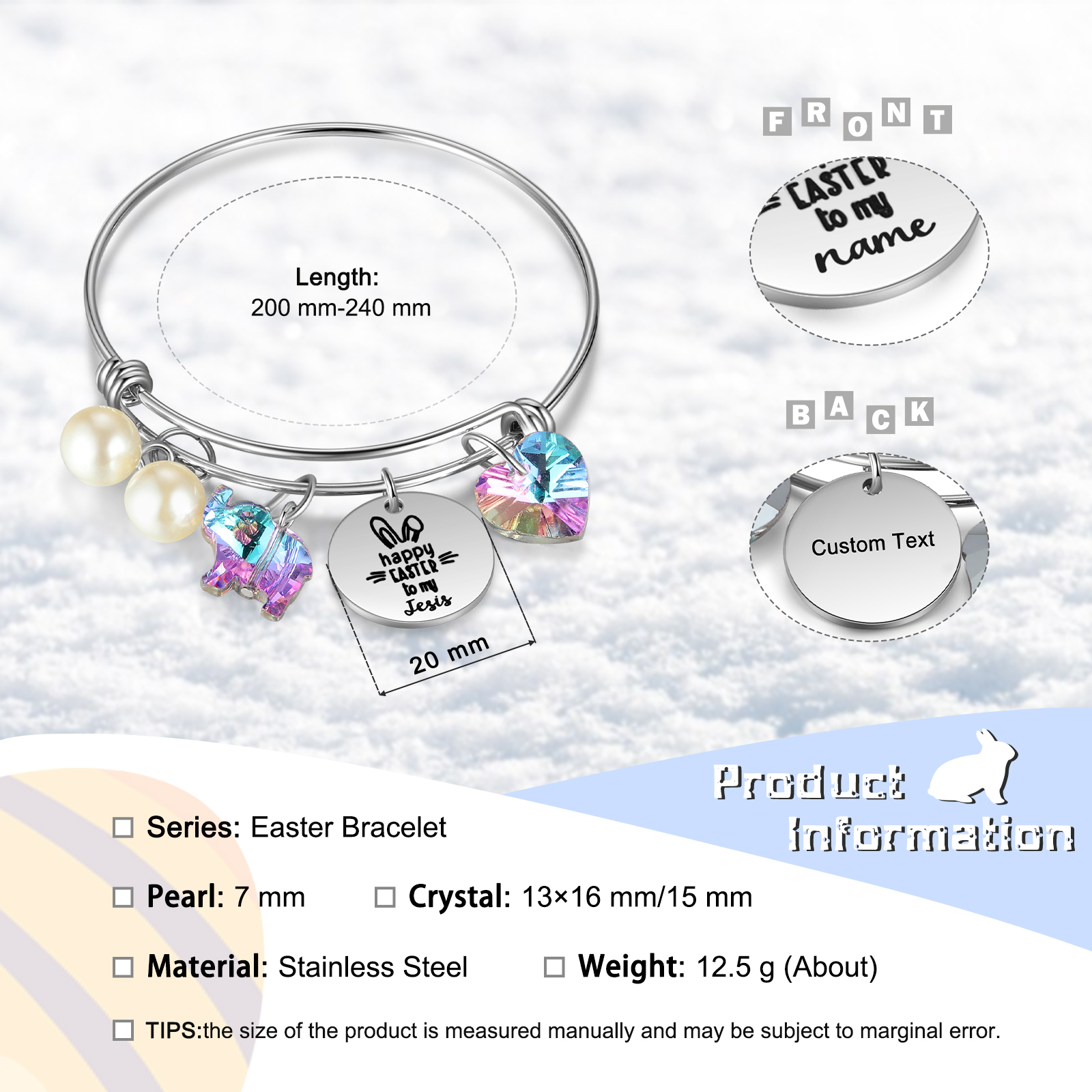 Easter Gifts Personalised Bunny Bangle Bracelet With Name Peals Crystals Bangle Gifts For Her-Jessemade AU