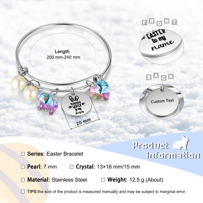 Easter Gifts Personalised Bunny Bangle Bracelet With Name Peals Crystals Bangle Gifts For Her-Jessemade AU