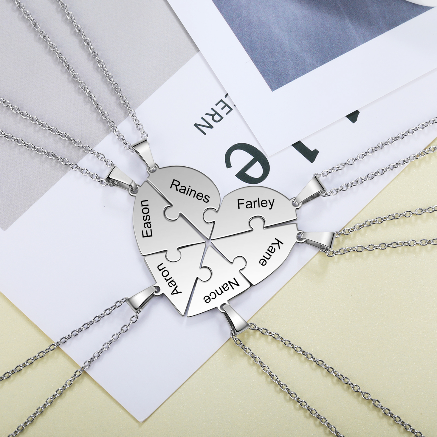 Personalised Heart Puzzle Necklace With 6 Names Gifts For Her-Jessemade AU