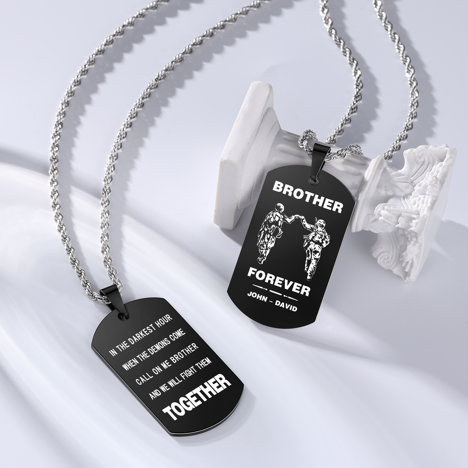 Brother Forever Dog Tag Necklace Personalised Black Double-sided Necklace Customised 2 Names Soldier Necklace Gift to Brother-Jessemade AU