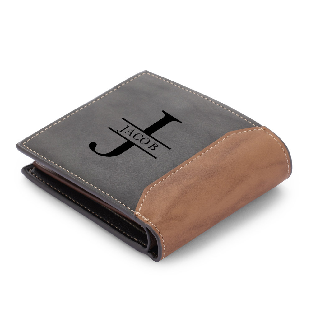 Personalised Monogram Gray Wallet Custom Photo & Name & Letter Wallet Gift for Men