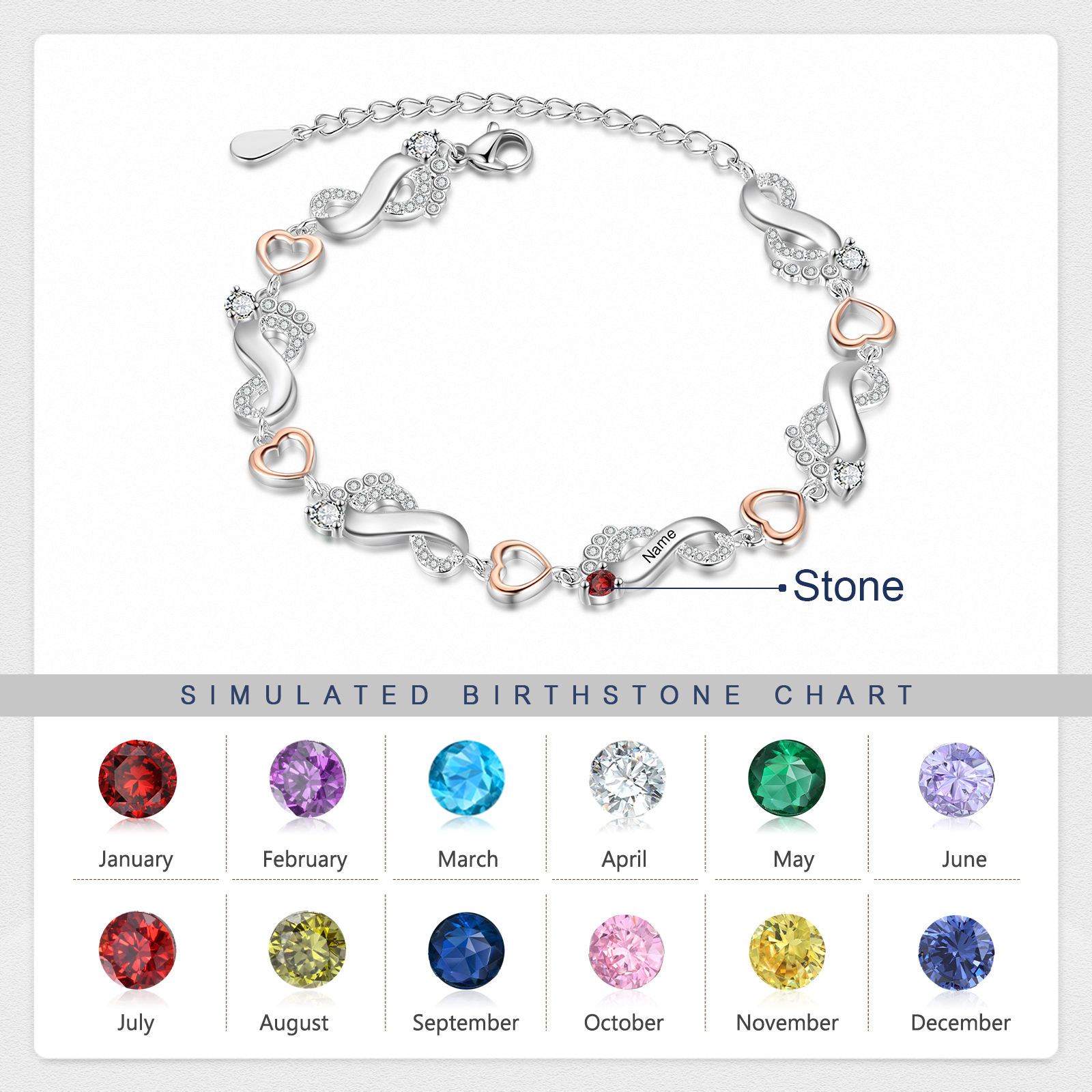 Personalised Baby Feet Bracelet Custom 1 Birthstones Heart Bracelet Gifts For Women-Jessemade AU
