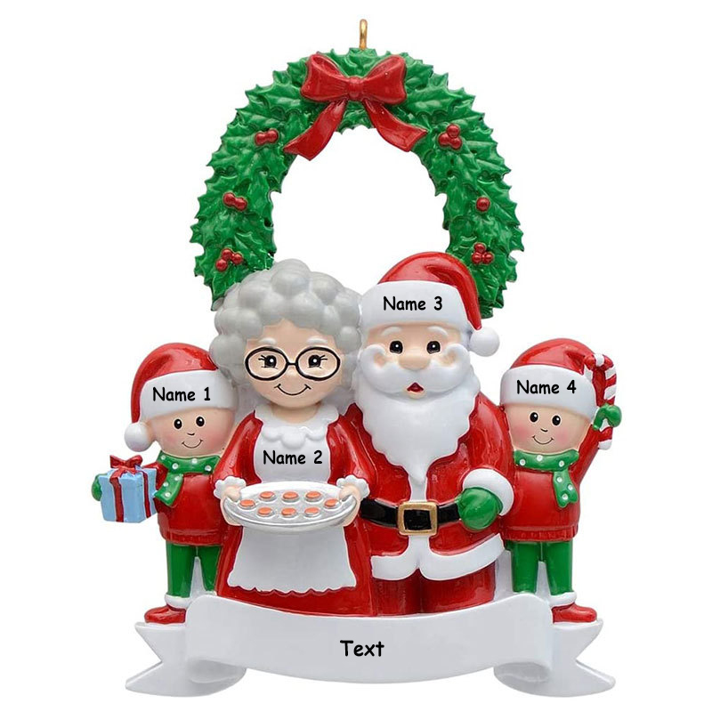 Santa Family Ornament Custom 4 Names Grandparents with Grandkids Ornament-Jessemade AU
