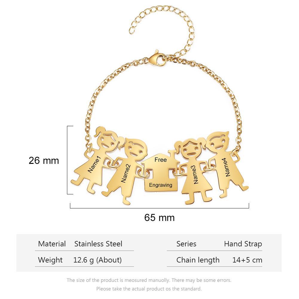 Customised with 4 Children Charms Bracelet Engraved Names Bracelet Gifts for Mom-Jessemade AU