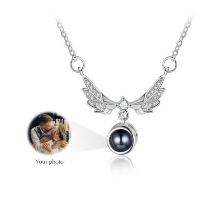 Personalised Wing Pendant Couple Necklace Set Custom Photo Projection Necklace Romantic Gifts For Him/Her-Jessemade AU