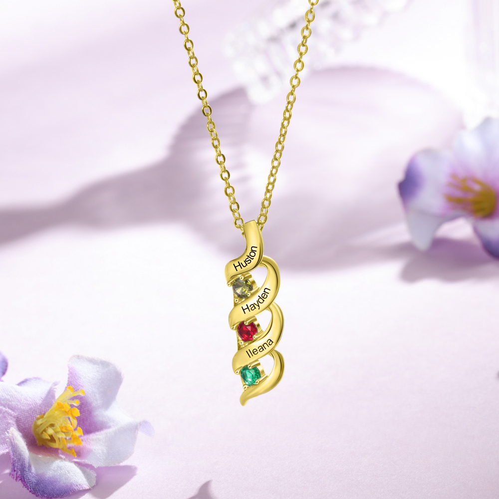 Customised Necklace Cascading Pendant with 3 Birthstones Engraving 3 Names Gifts for Her-Jessemade AU