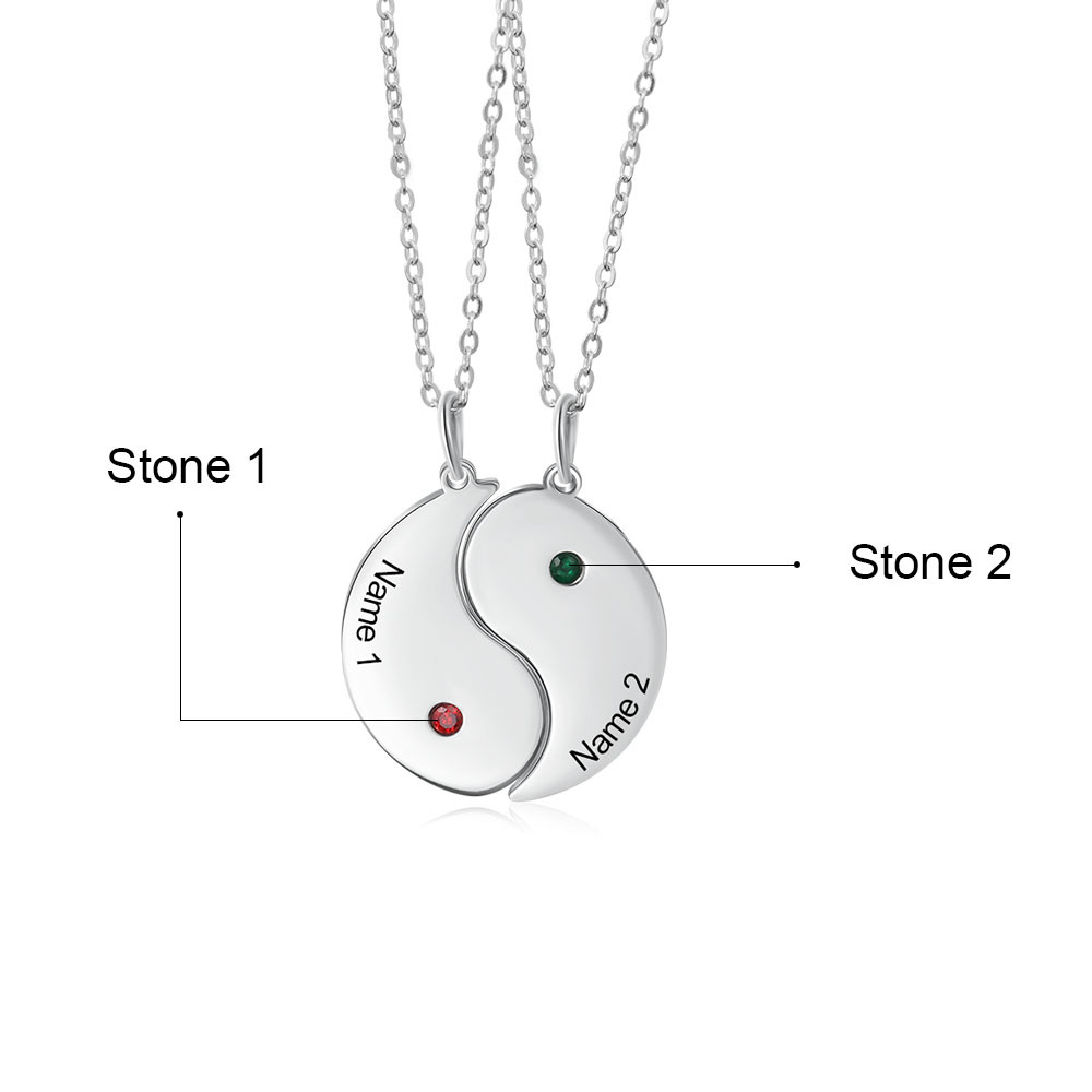 Personalised Yin Yang Taichi Pendant Couple Necklace Engrave 2 Names Matching Necklace Couple Gift-Jessemade AU