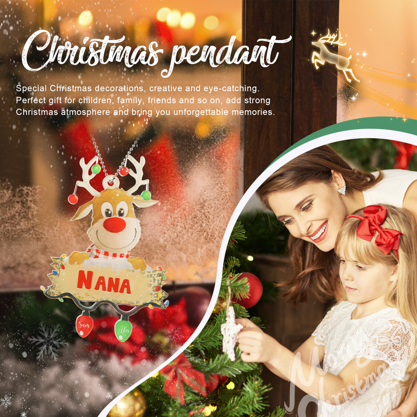 2 Names - Personalised Acrylic Christmas Reindeer Ornaments Customised Text & Name Xmas Decor Gifts for Family-Jessemade AU