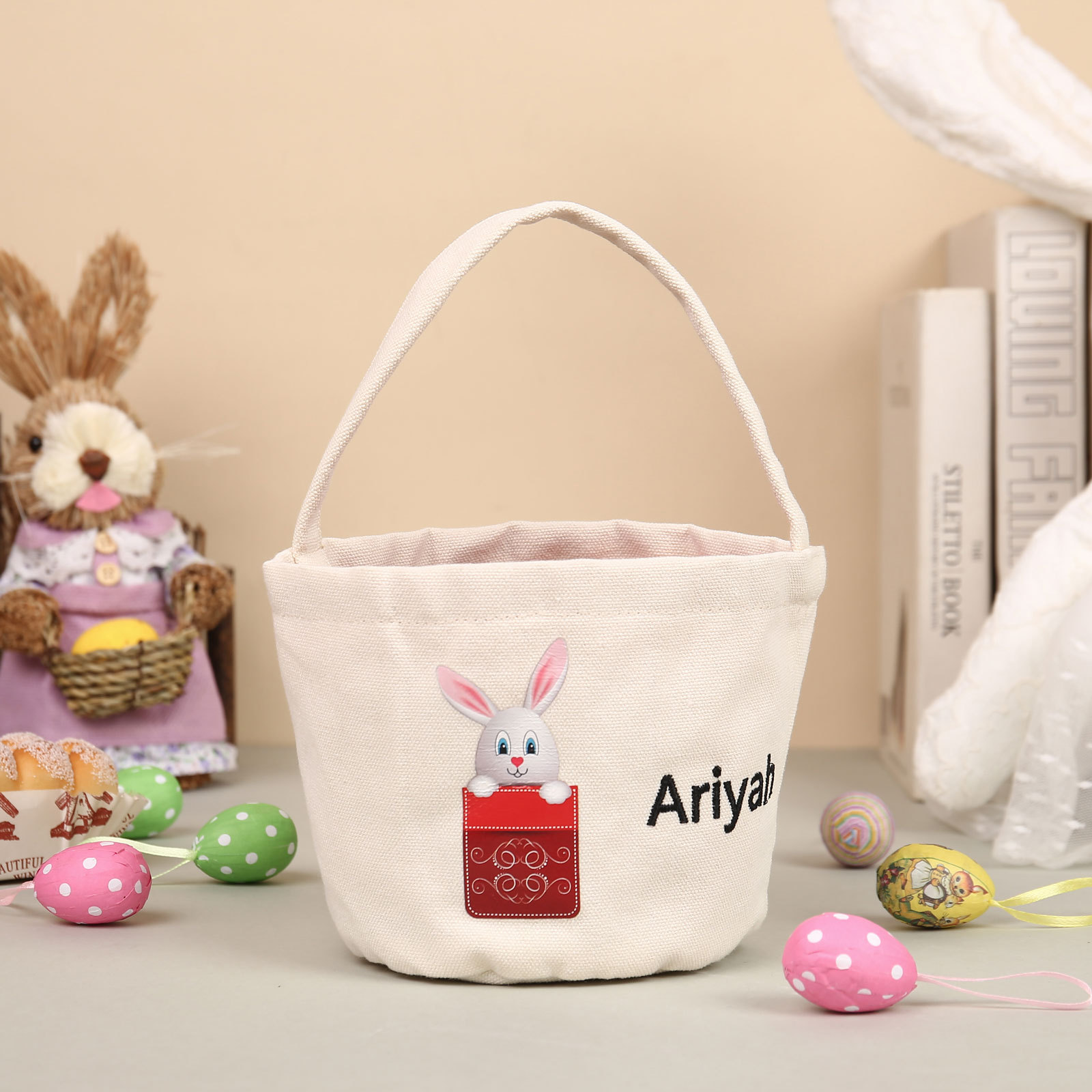 Personalised Bunny Tote Bag Custom Name Bunny Basket Bucket Bag Easter Gift for Him/Her-Jessemade AU