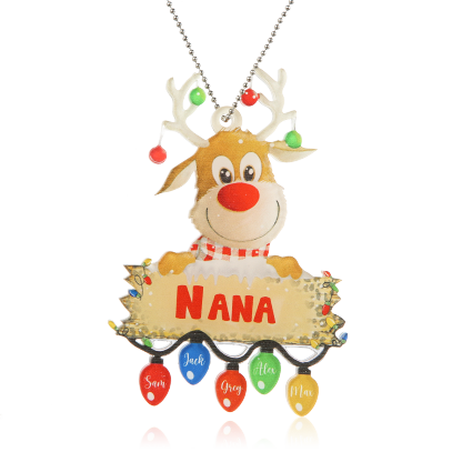 5 Names - Personalised Acrylic Christmas Reindeer Ornaments Customised Text & Name Xmas Pendant Gifts for Family-Jessemade AU