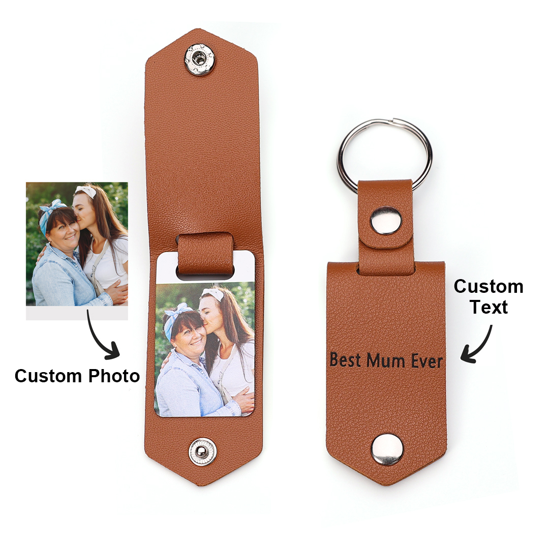 Personalised Photo Keychain Custom Text Leather Keyring Couple Keychain Gifts for Him/her-Jessemade AU