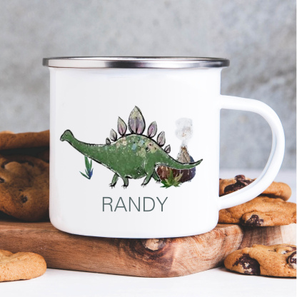 Personalised Enamel Mug Customised Name Dinosaur Cup Camping Mug Birthday Gift for Kids - Stegosaurus-Jessemade AU
