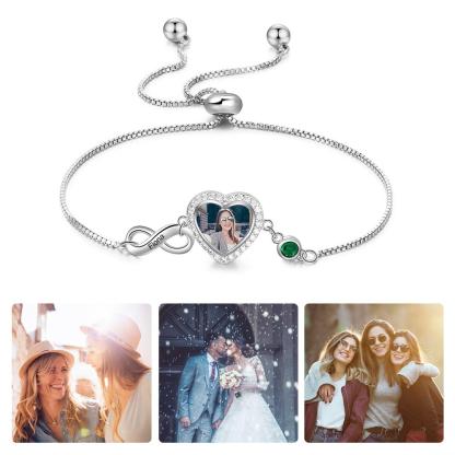 Personalised Heart Photo Bracelet With Birthstones Custom Photo Bracelet Gifts For Her-Jessemade AU