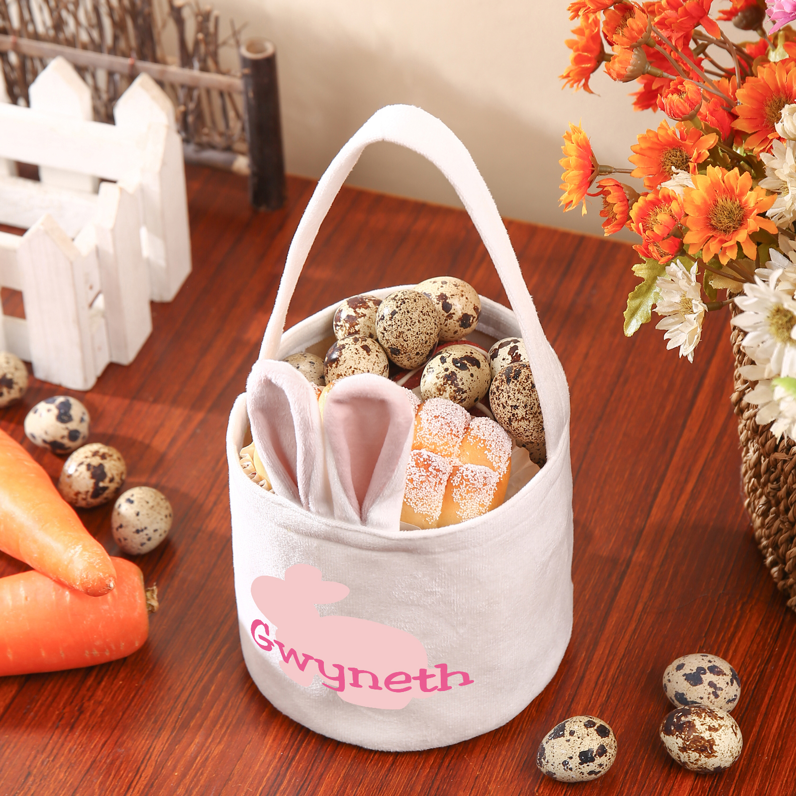 Personalised Bunny Tote Bag Customised with Name Bunny Basket Bucket Bag Easter Gifts-Jessemade AU