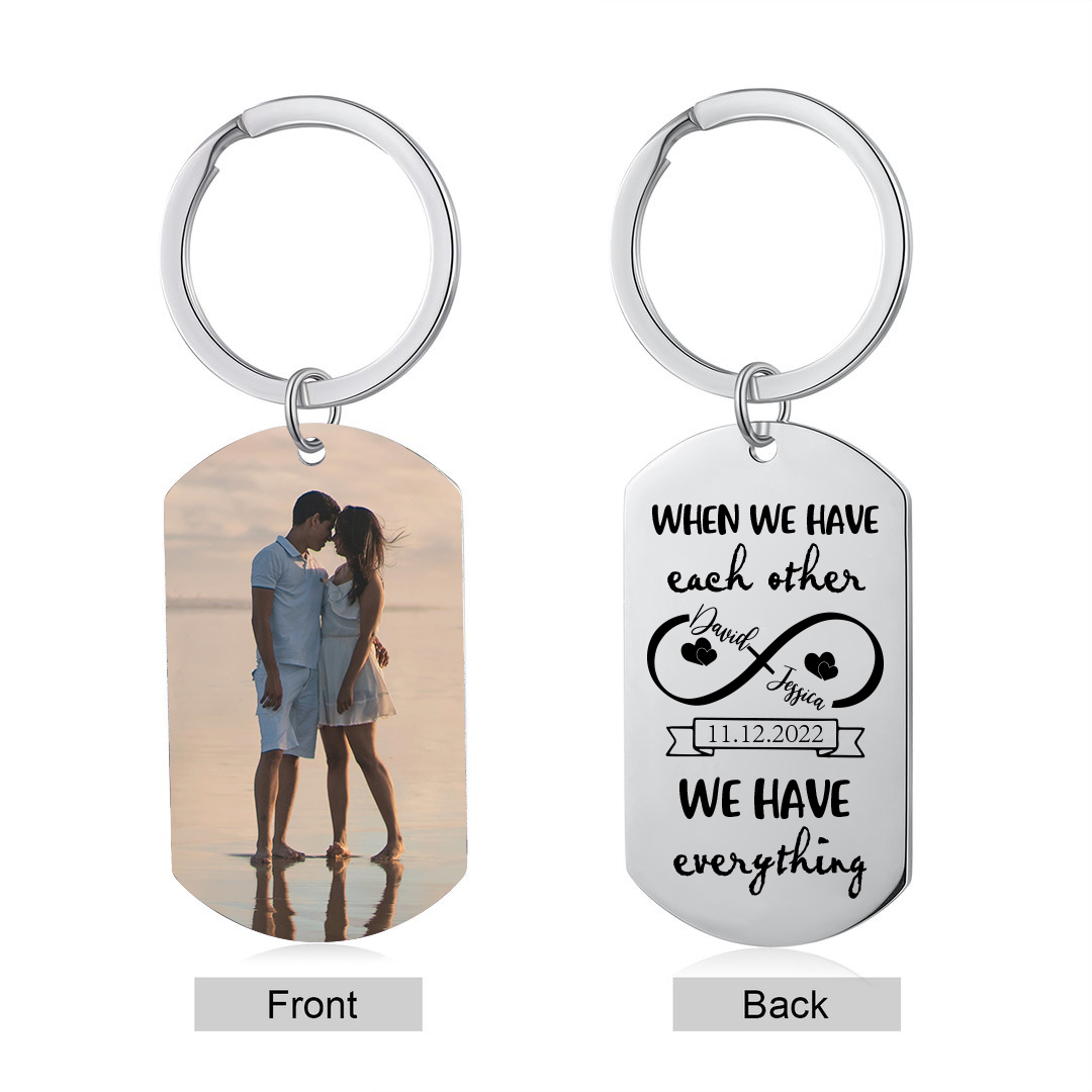 Personalised 2 Names & Photo & Date Keychain Stainless Steel Couple Gift - When We Have Each Other, We Have Everything-Jessemade AU