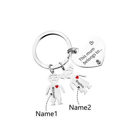2 Names - Personalised Keychain with Kid Charm Engraved Names Keychain Heart Gift for Nan/Mum-Jessemade AU