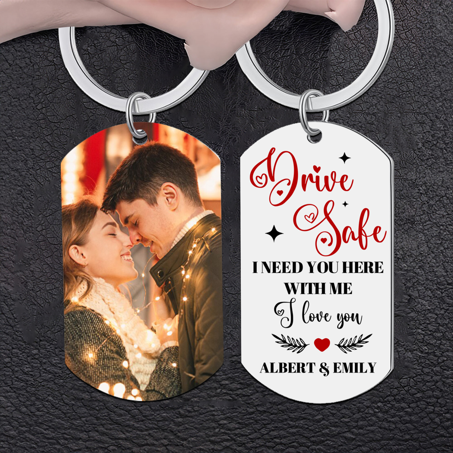Personalised Couple Photo Keychain Customised 2 Names Keyring Valentine's Day Gifts - Drive Safe, I Need You Here With Me-Jessemade AU