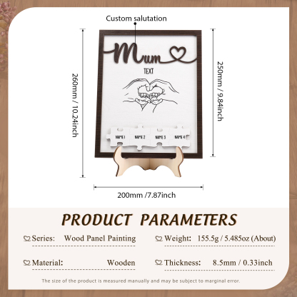 Personalised Puzzle Pieces Wooden Plaque Custom 4 Names & Text & Salutation Holding Hands Family Wooden Sign With Stand Gifts for Mum-Jessemade AU