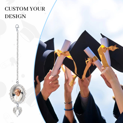 Personalised Graduation Tassel  Memorial Charm Custom 1 Photo Charm with Angel Wings