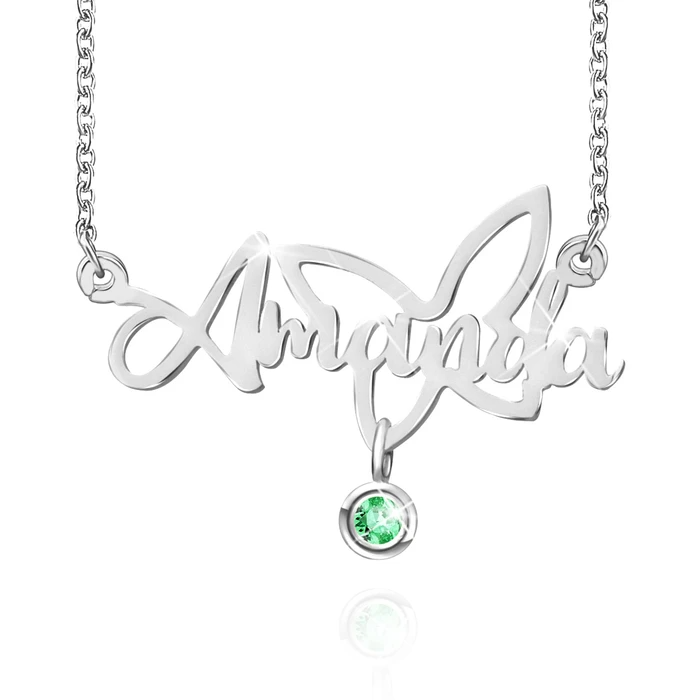 Personalised Butterfly Necklace With Birthstone Custom 1 Name Necklace Gift For Women-Jessemade AU