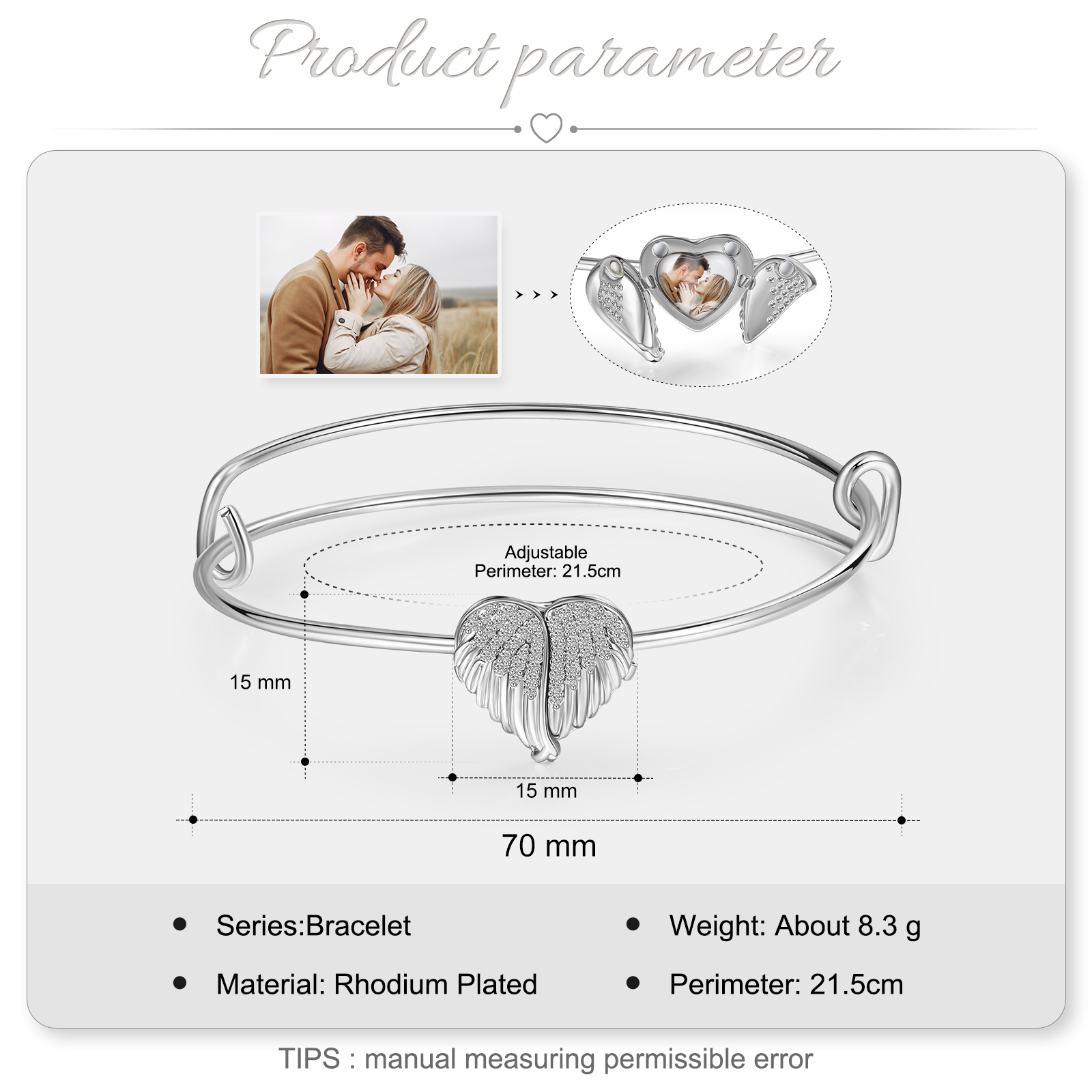Personalised Heart Wings Photo Locket Bracelet Custom Photo Bracelet Gifts For Her-Jessemade AU