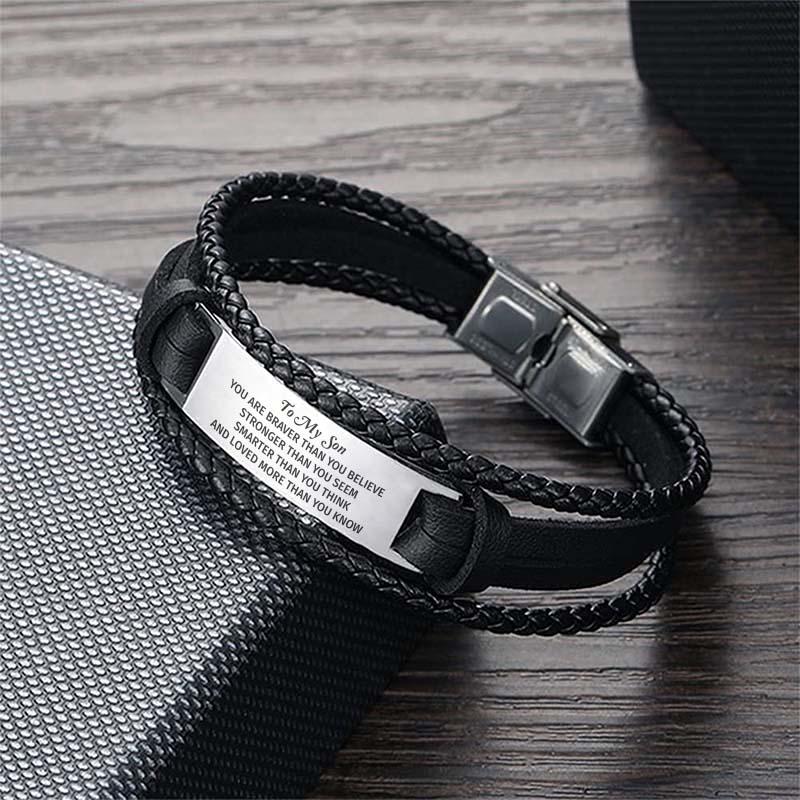 To My Son, You Are Braver Than You Believe Inspirational Bracelet Initial ID Bar Bangle Gifts For Men-Jessemade AU