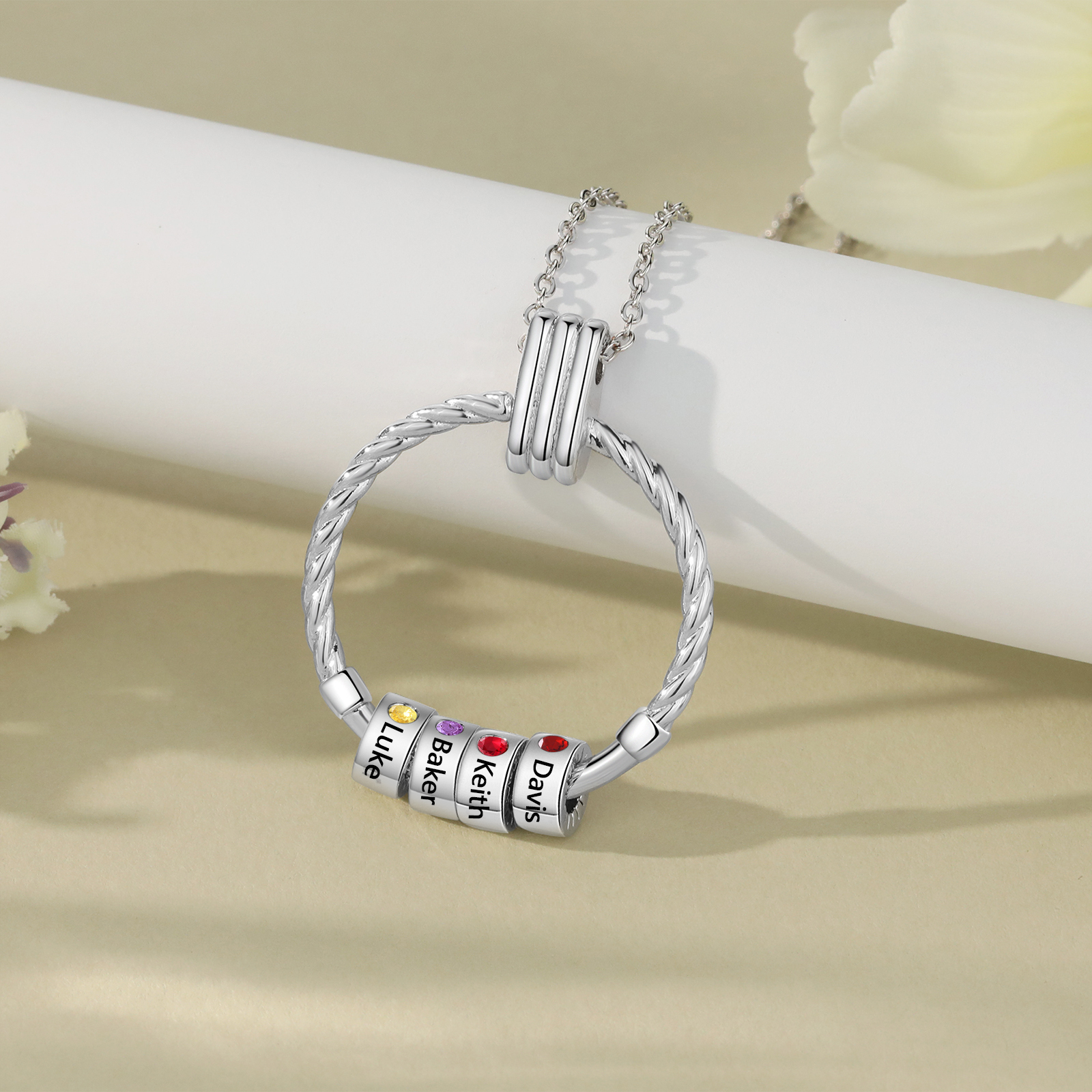 4 Names - Personalised Circle Pendant Necklace Custom Birthstones & Names Necklace Birthday Gift for Her-Jessemade AU