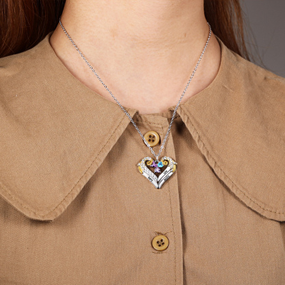 Personalised Heart Wings Necklace With 2 Birthstones Engraved Names Best Gift For Her-Jessemade AU