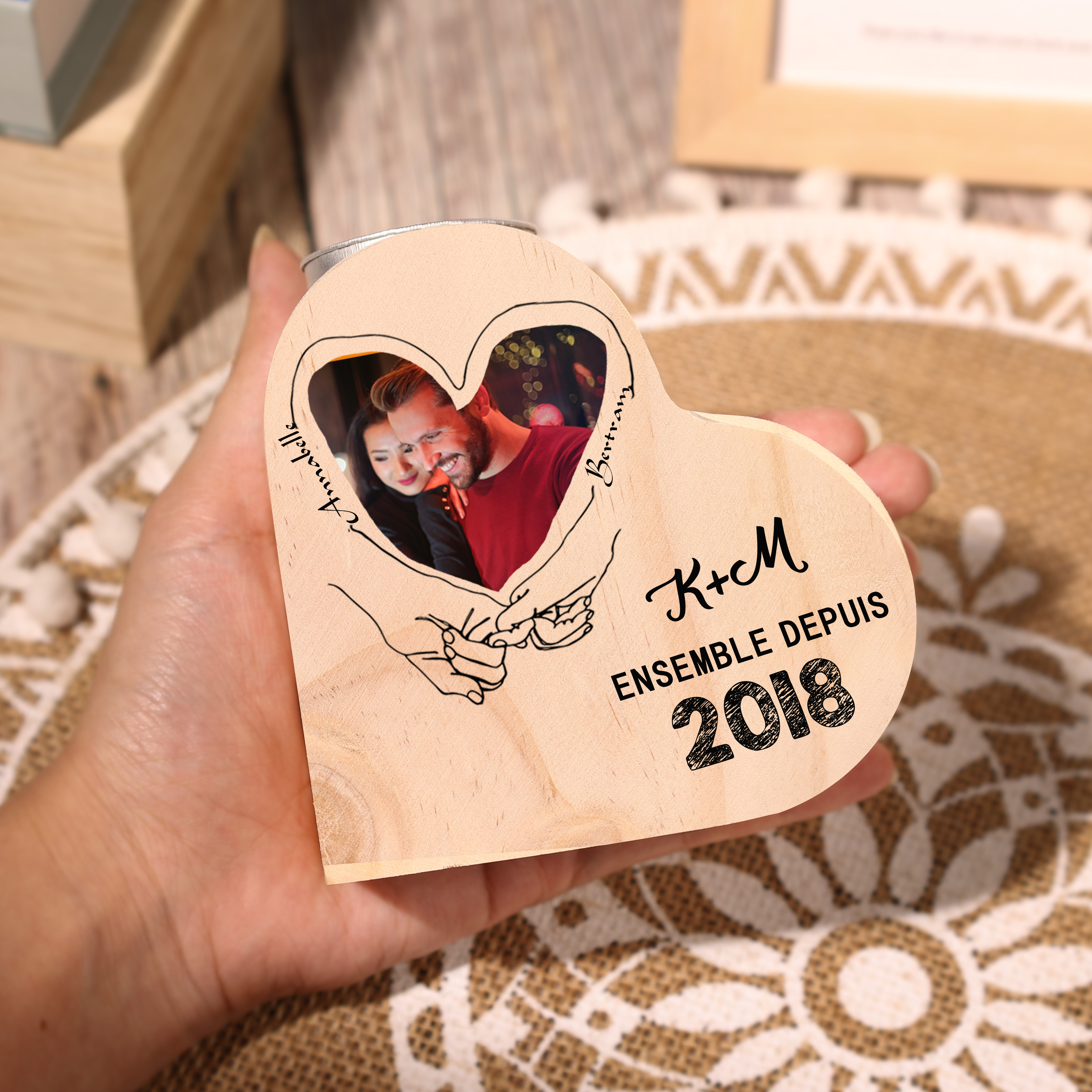 Couple Wooden Heart Candle Holder Hand Gesture Heart Promise Candlesticks-Jessemade AU