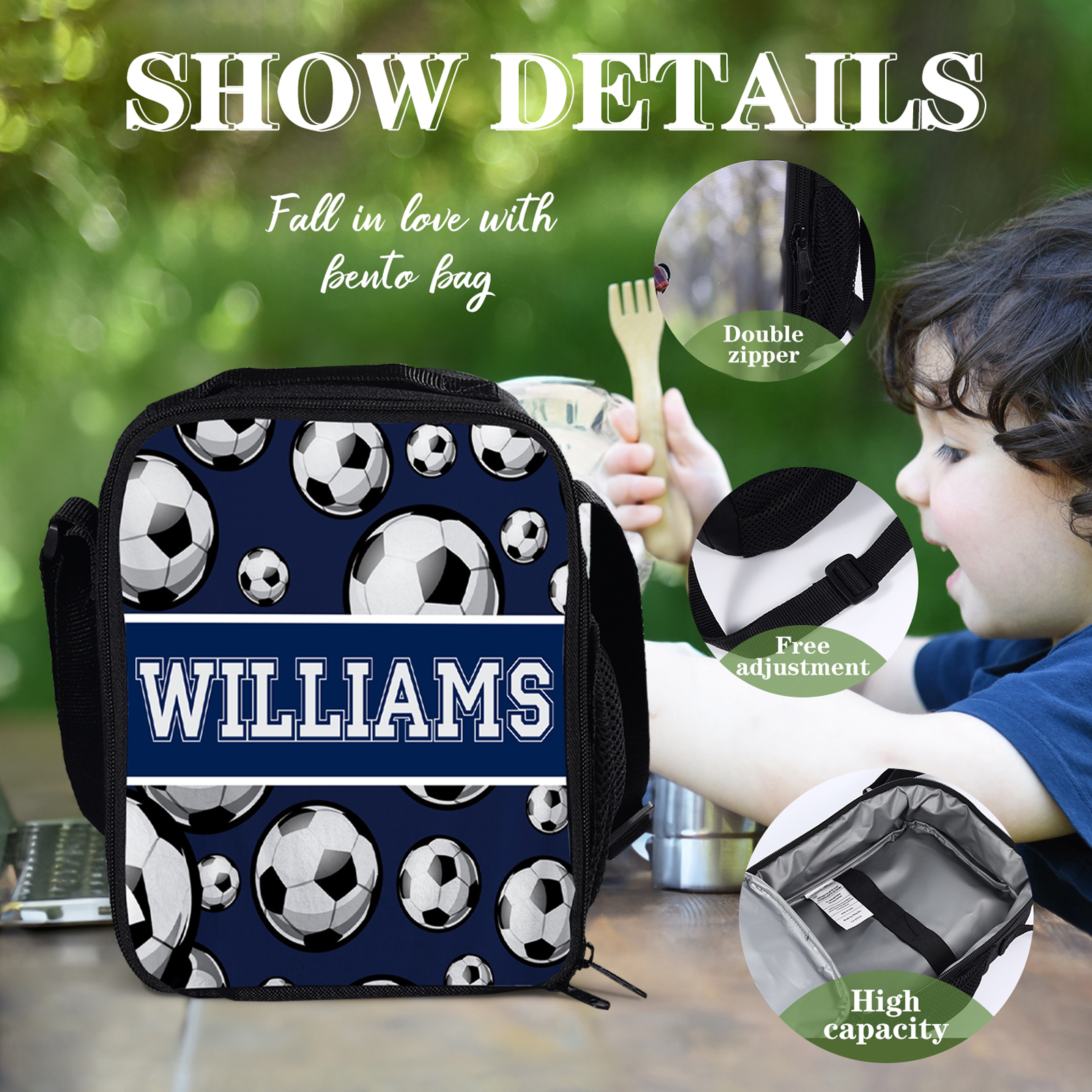 Custom Name Lunch Bag Personalised Football Pattern Lunch Box Gifts for Kids-Jessemade AU