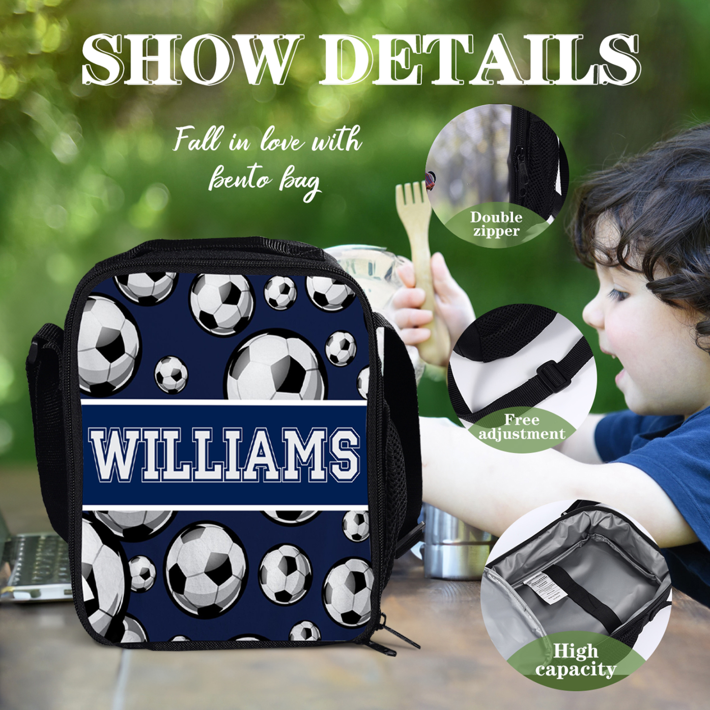 Custom Name Lunch Bag Personalised Football Pattern Lunch Box Gifts for Kids-Jessemade AU