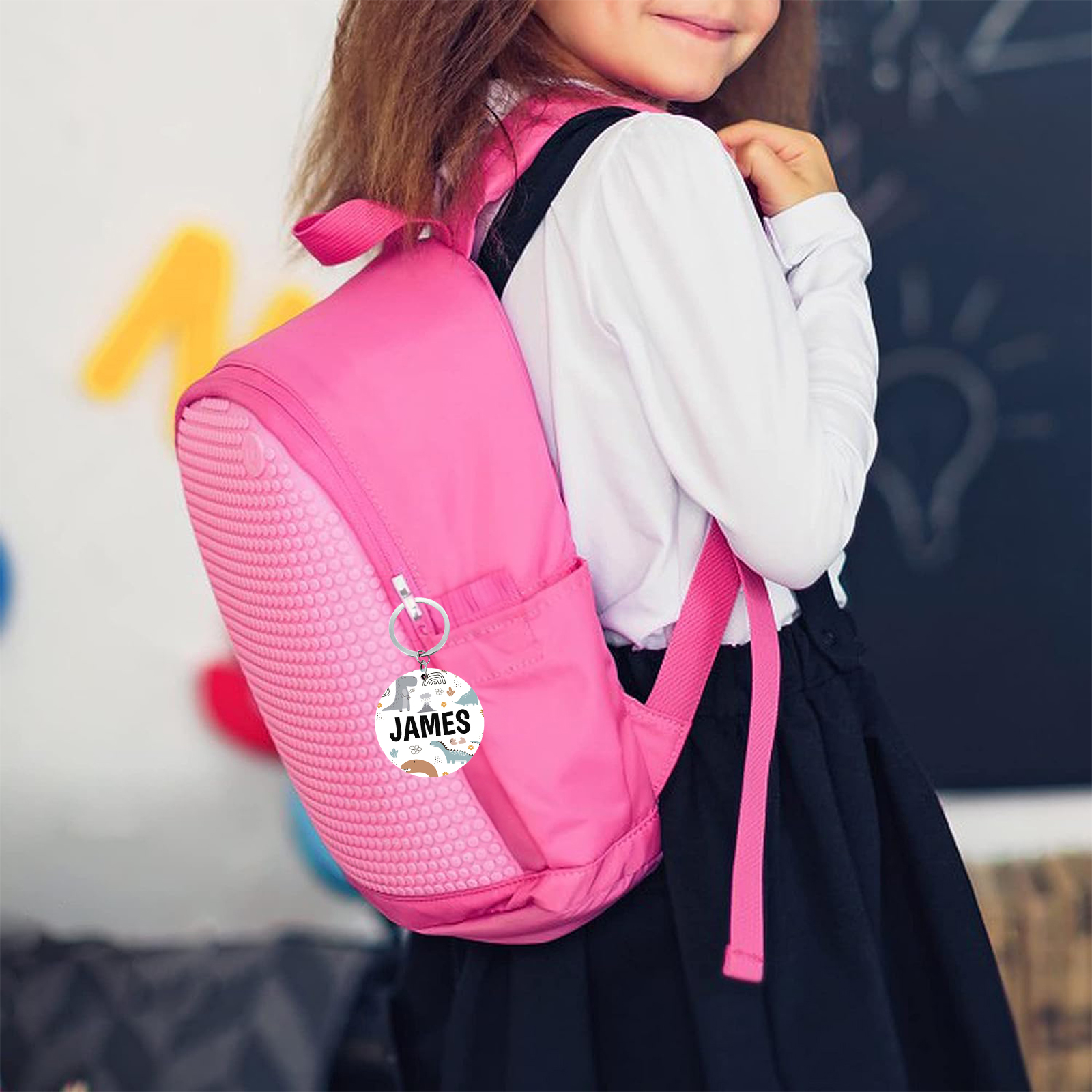 Customised 1 Name Dinosaur Pattern Keychain Unique Back to School Gift for Kids-Jessemade AU