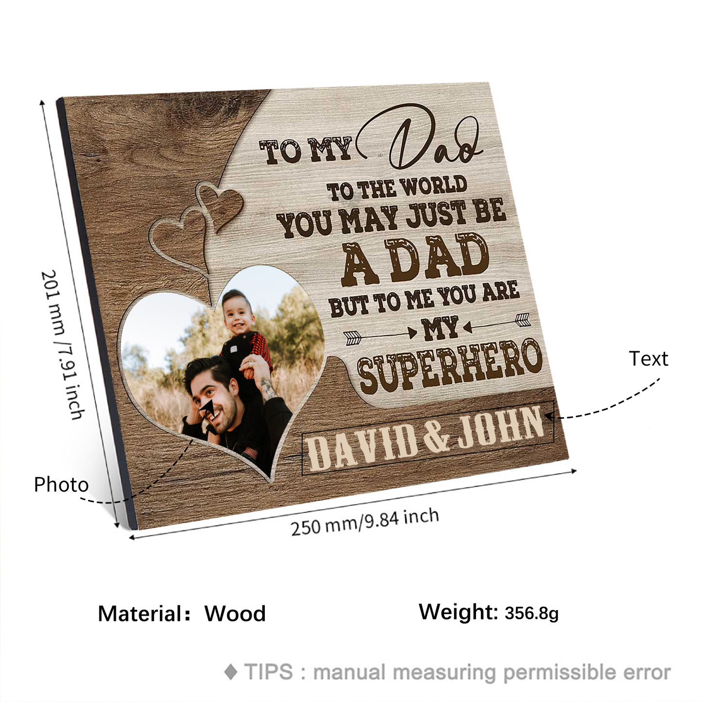 To My Dad Personalised Photo Frame Wood Signs Keepsake-YOU ARE MY SUPERHERO-Jessemade AU