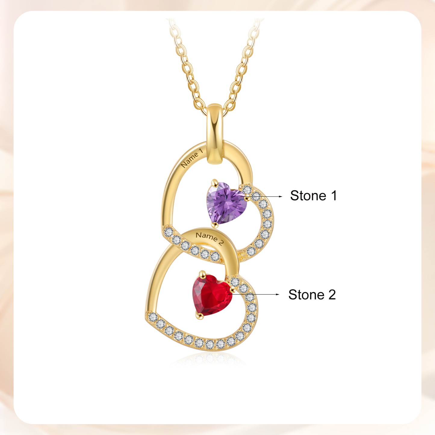 Personalised Heart Pendant Necklace Custom 2 Birthstones & 2 Names Necklace Gifts for Her-Jessemade AU