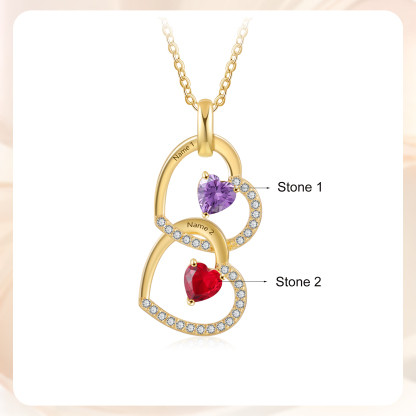 Personalised Heart Pendant Necklace Custom 2 Birthstones & 2 Names Necklace Gifts for Her-Jessemade AU