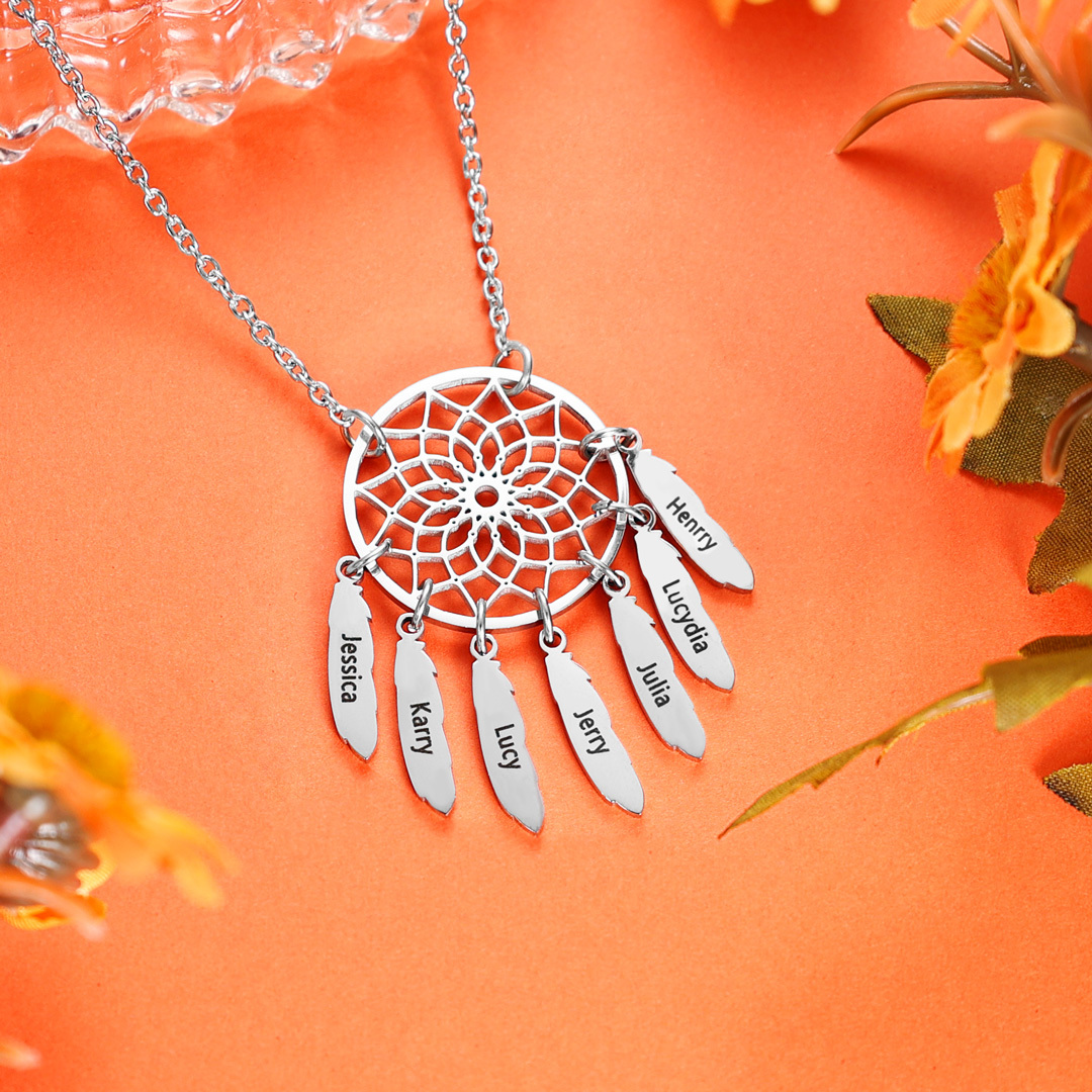 Personalised Retro Dream Catcher Necklace Engraved 7 Names Gift For Women-Jessemade AU