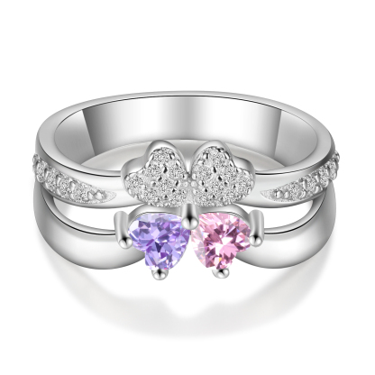 Personalised Ring With 2 Birthstones Engraved Names Ring Best Gift For Women-Jessemade AU