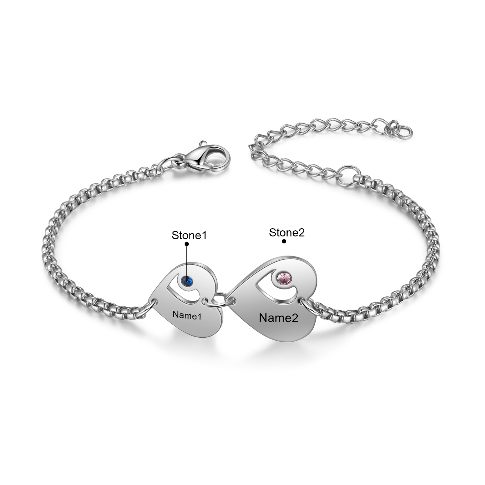 Personalised Heart Bracelet with Birthstones Custom 2 Names Family Bracelet Gifts for Her-Jessemade AU
