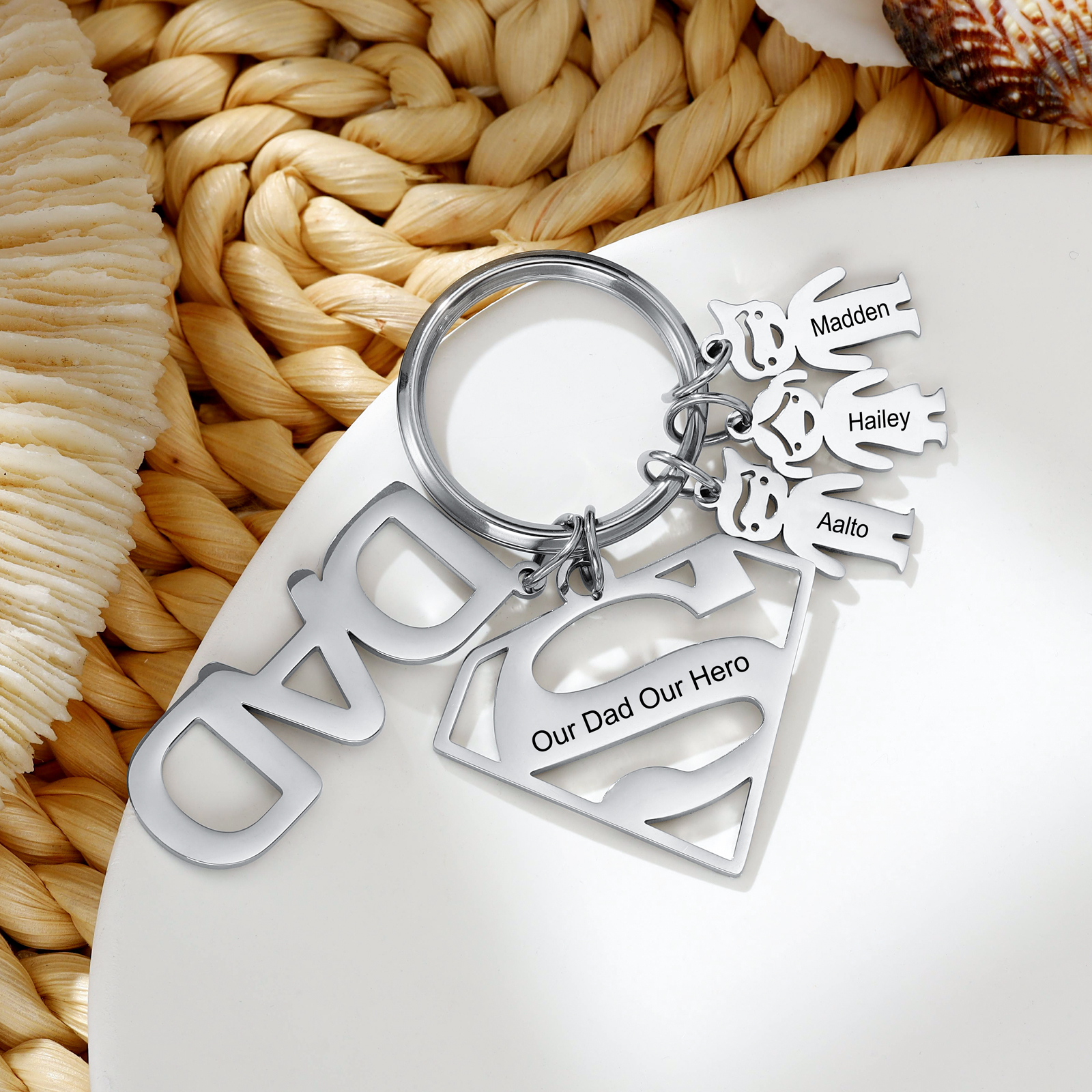 Father's Day Gift Personalised 3 Kids Charms Keychain with Superman Sign-Jessemade AU