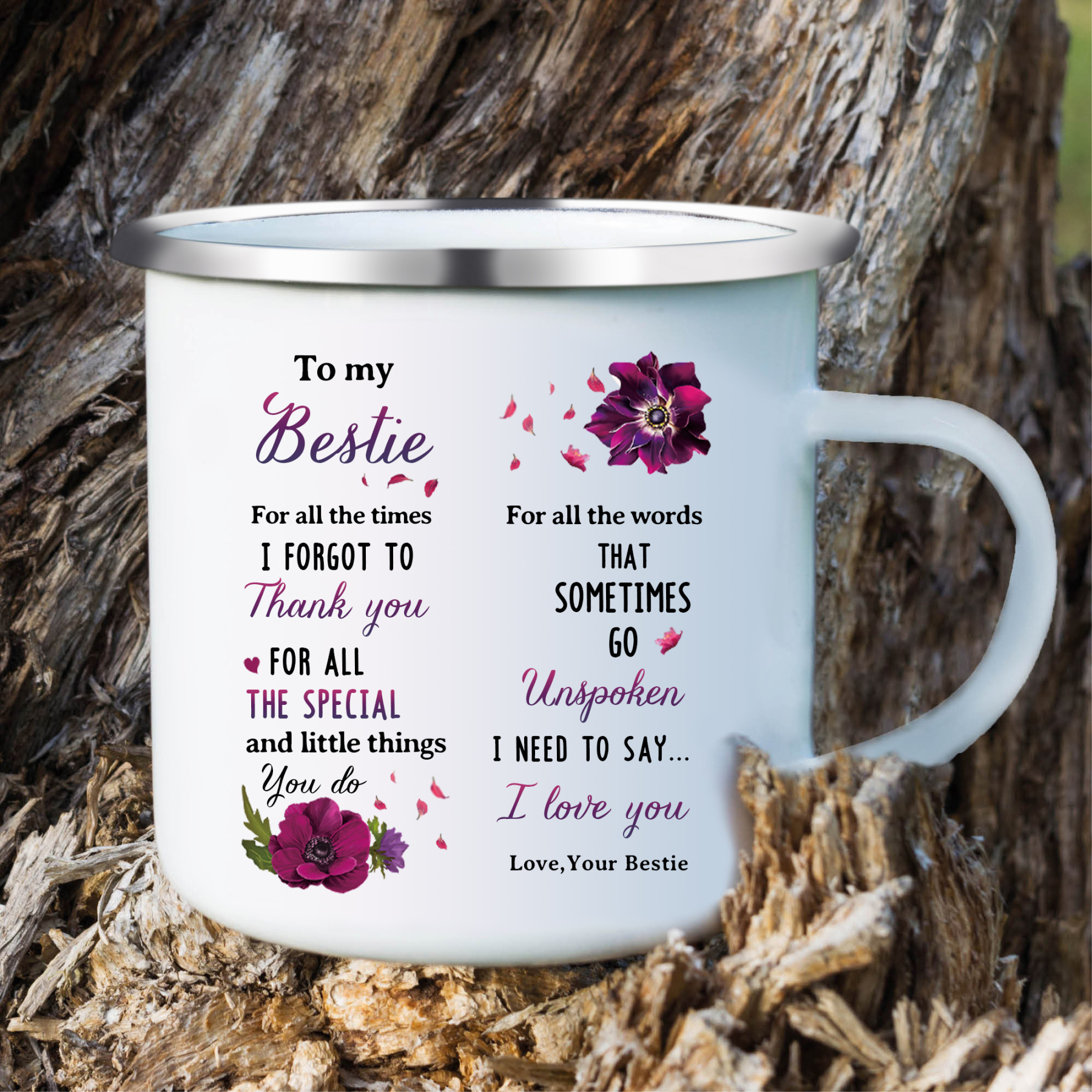 To My Bestie Photo Mug Enamel Violets Cup Personalised Gifts for Besties - For All The Times I Forgot To Thank You-Jessemade AU