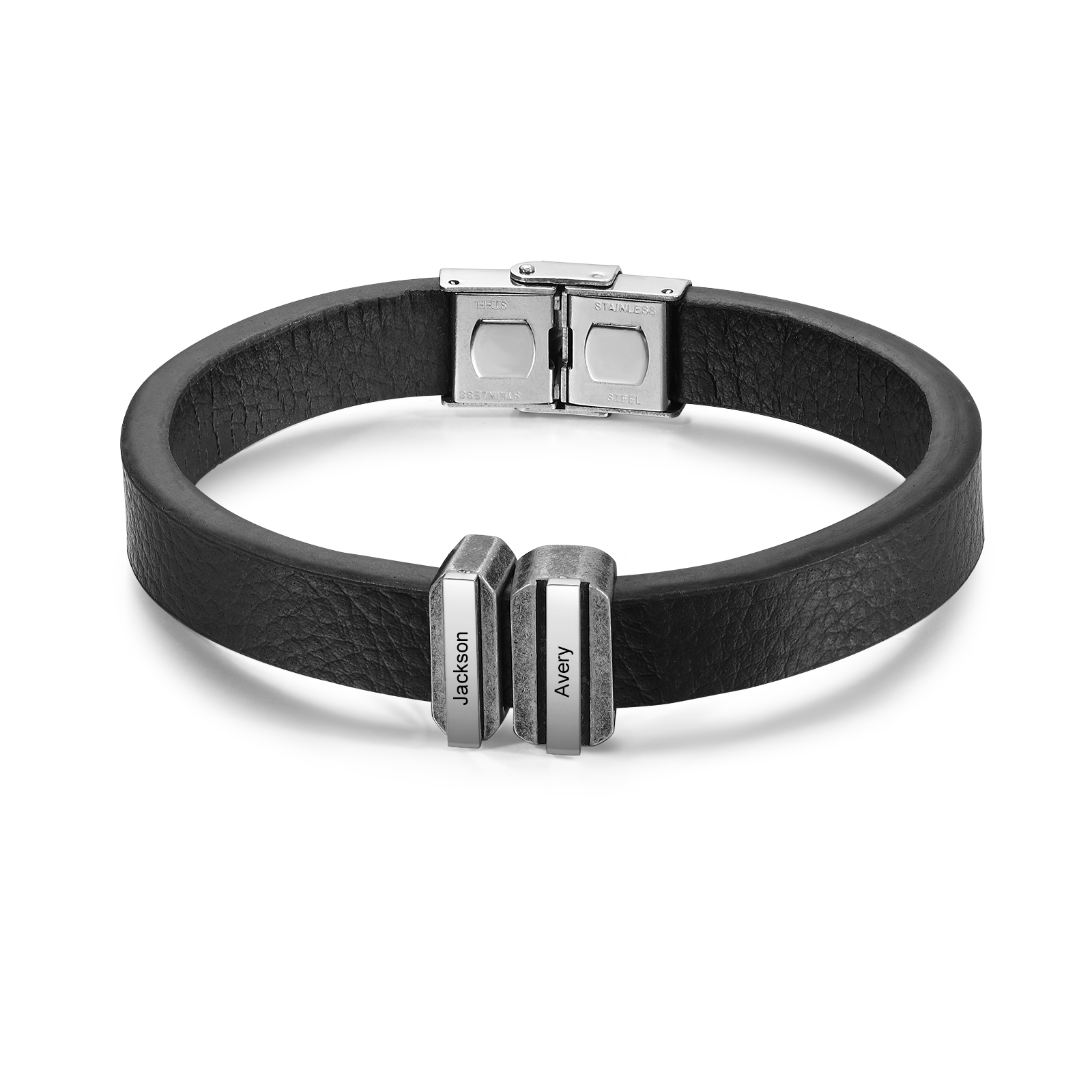 Personalised Men's Leather Bracelet Custom 2 Names Beads Bracelet Father's Day Gifts for Him-Jessemade AU