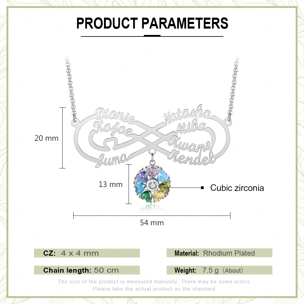 Personalised Infinity Necklace With 7 Birthstones Engraved Names Necklace Gift For Women-Jessemade AU