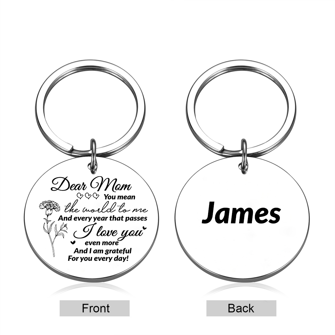 Personalised Text Keychain Circle Pendant Carnation Keychain Gift for Mum/Mom - You Mean The World To Me -Jessemade AU