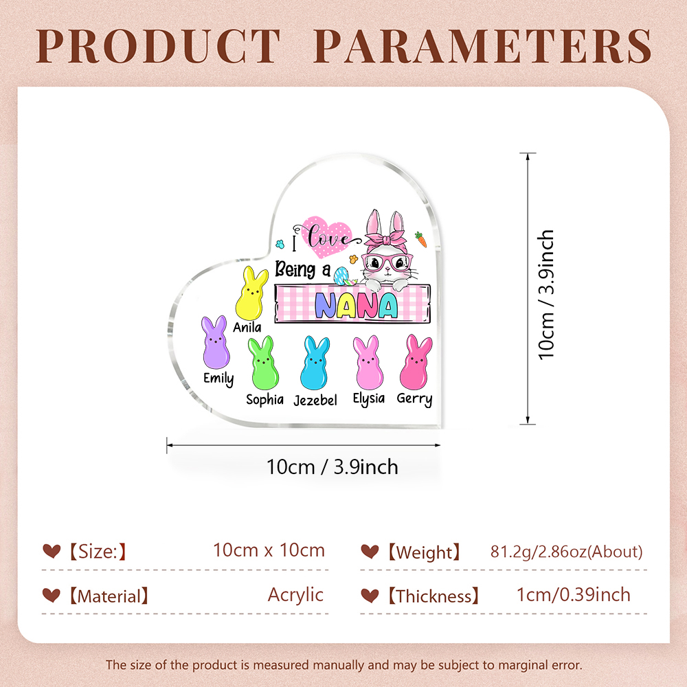 7 Names - Personalised Acrylic Heart Keepsake Custom Names Bunny Ornaments Gifts for Grandma/Mother-Jessemade AU