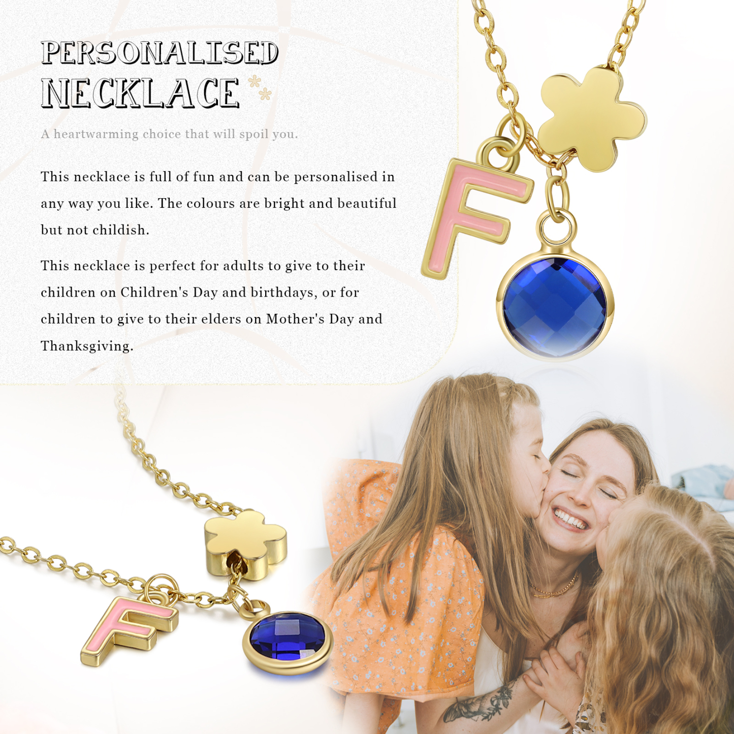 Back To School Flower Necklace Custom Birthstone and Initial Kid's Necklace-Jessemade AU